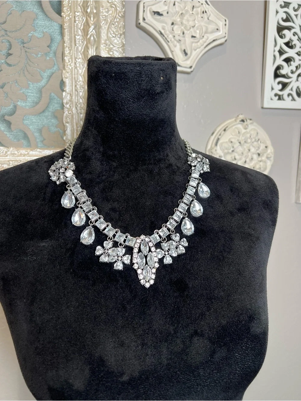 Silver Crystal Statement Necklace - Women Jewelry